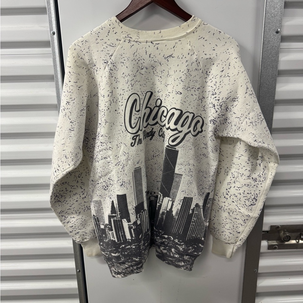 Vintage Chicago Windy City AOP Crewneck Sweatshirt Mens XL 90s Skyline USA City - Picture 3 of 8
